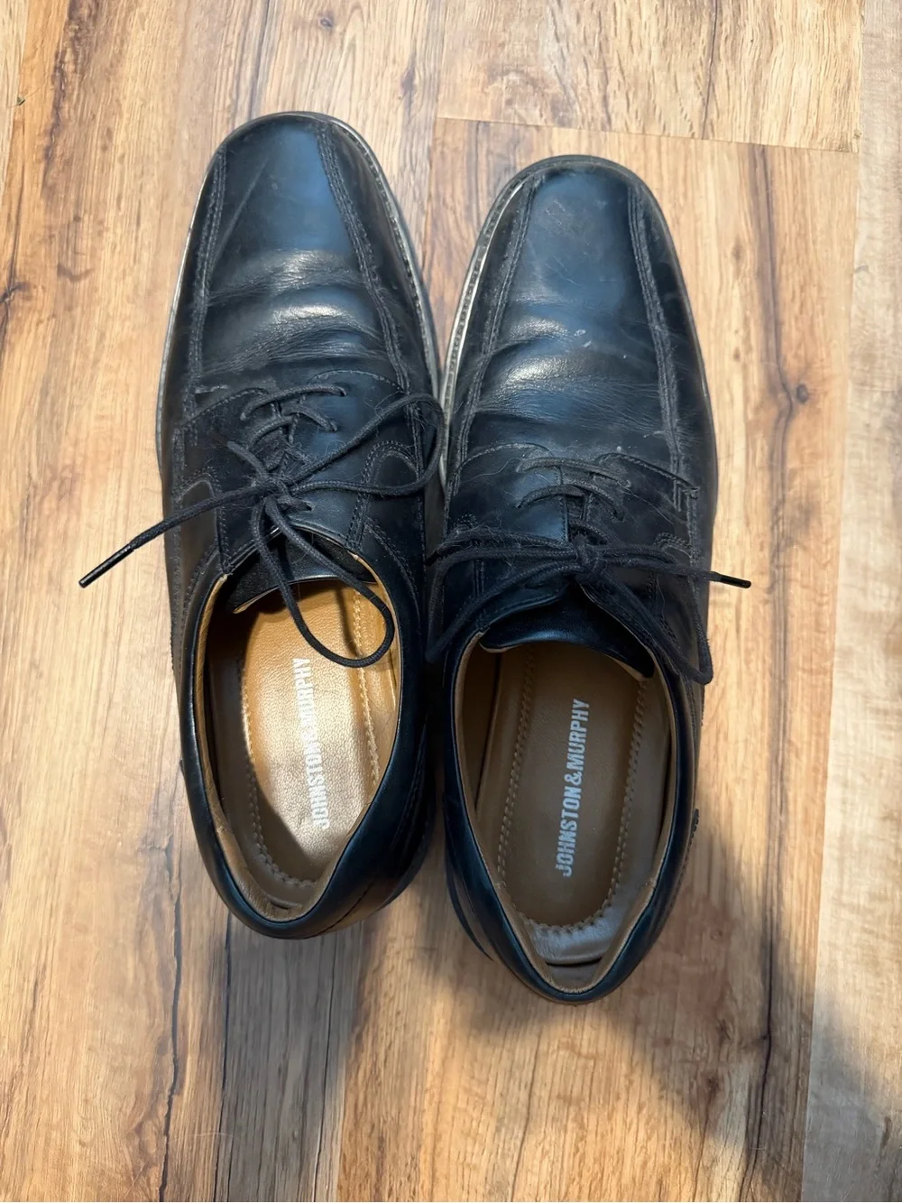 Johnston & Murphy Black Leather Lace-Up Oxfords